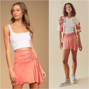 NWT FREE PEOPLE Y2K Coral Ruched Tie Asymmetric Flowy Hem Ballet Mini Skirt XS